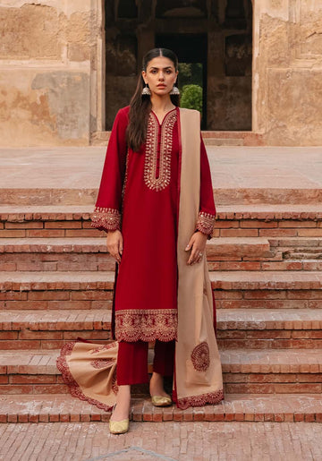 3 Piece Unstitched Heavy Embroidered Dhanak Suit with Embroidered Dhanak Shawl